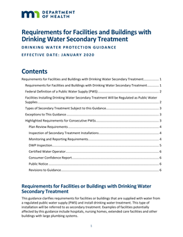 Requirements for Facilities and Buildings with Drinking Water Secondary Treatment DRINKING WATER PROTECTION GUIDANCE EFFECTIVE DATE: JANUARY 2020
