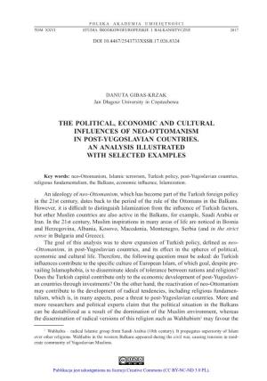 The Political, Economic and Cultural Influences of Neo-Ottomanism in Post-Yugoslavian Countries