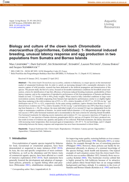 Biology and Culture of the Clown Loach Chromobotia Macracanthus