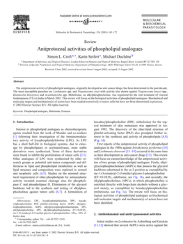 Antiprotozoal Activities of Phospholipid Analogues Simon L