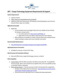 DPT – Tampa Technology Equipment Requirements & Support