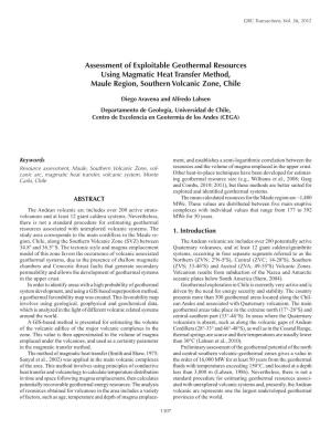 Assessment of Exploitable Geothermal Resources Using Magmatic Heat Transfer Method, Maule Region, Southern Volcanic Zone, Chile