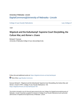 Wigstock and the Kulturkampf: Supreme Court Storytelling, the Culture War, and Romer V