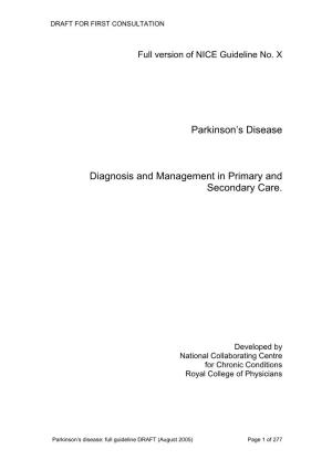 Parkinson's Disease Diagnosis and Management in Primary And
