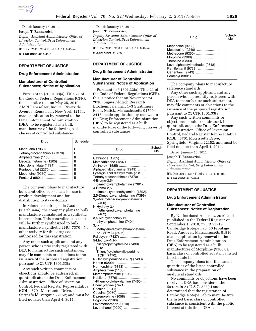 Federal Register/Vol. 76, No. 22/Wednesday, February 2, 2011