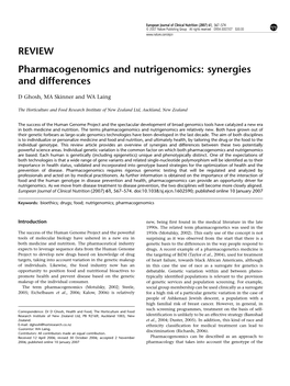Pharmacogenomics and Nutrigenomics: Synergies and Differences
