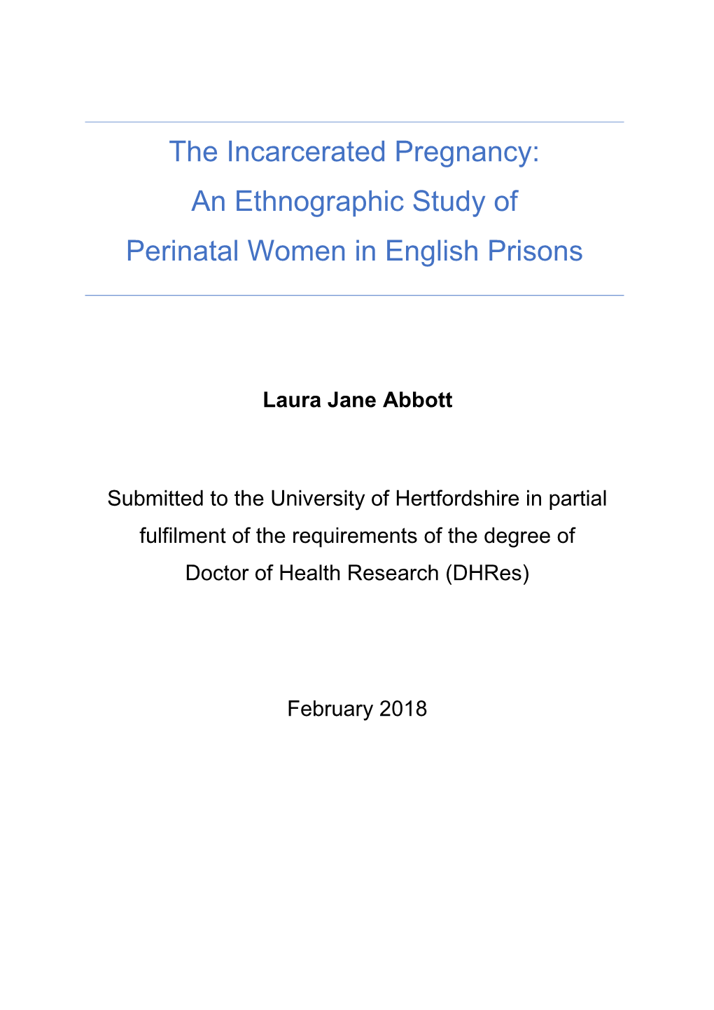 The Incarcerated Pregnancy: an Ethnographic Study of Perinatal Women in English Prisons