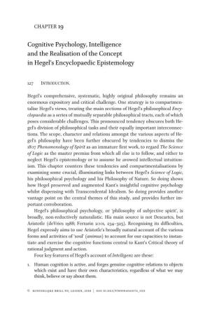 Cognitive Psychology, Intelligence and the Realisation of the Concept in Hegel’S Encyclopaedic Epistemology