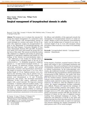Surgical Management of Laryngotracheal Stenosis in Adults
