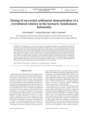 Timing of Successful Settlement: Demonstration of a Recruitment Window in the Barnacle Semibalanus Balanoides