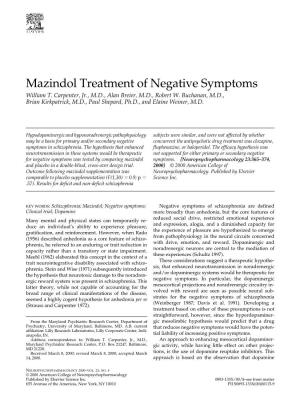 Mazindol Treatment of Negative Symptoms William T