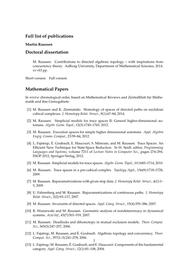 Full List of Publications Doctoral Dissertation Mathematical Papers