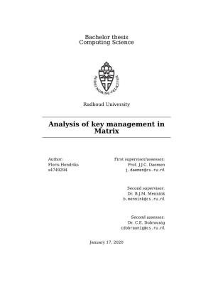 Analysis of Key Management in Matrix