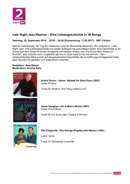 Late Night Jazz Reprise – Eine Liebesgeschichte in 30 Songs