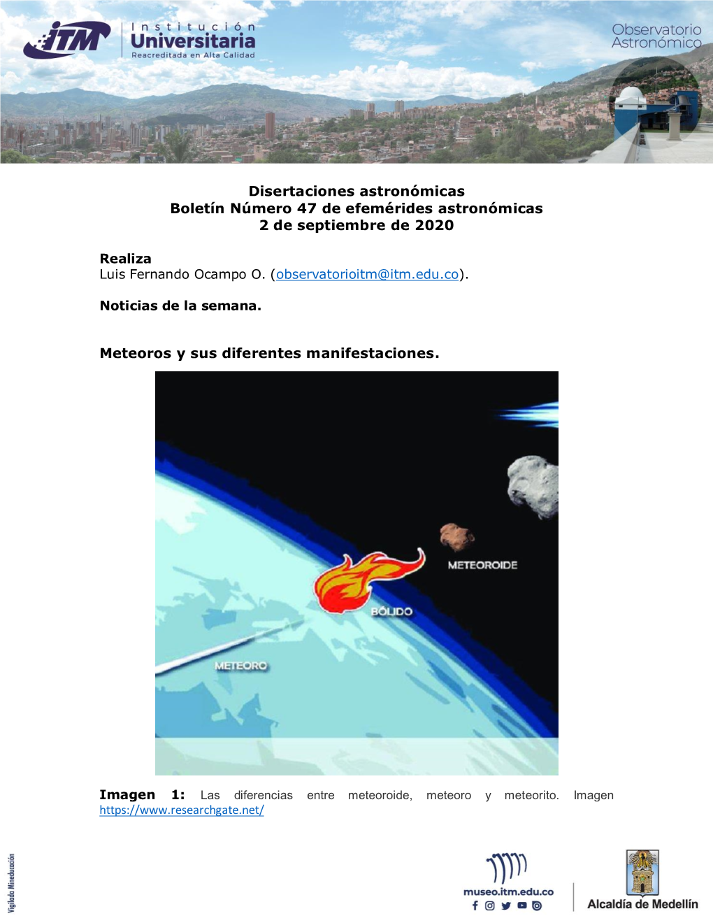 Disertaciones Astronómicas Boletín Número 47 De Efemérides Astronómicas 2 De Septiembre De 2020