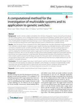 A Computational Method for the Investigation of Multistable Systems and Its Application to Genetic Switches Miriam Leon1, Mae L