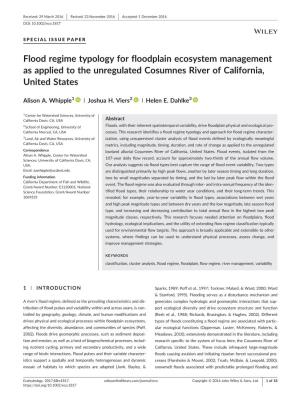 Flood Regime Typology for Floodplain Ecosystem Management As Applied to the Unregulated Cosumnes River of California, United States