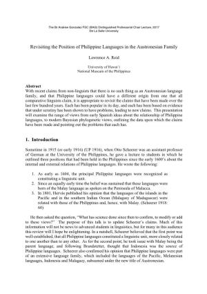 Revisiting the Position of Philippine Languages in the Austronesian Family