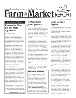 Changeable Skies for Bay State Agriculture in Memoriam: John Ogonowski Dairy Compact Expires