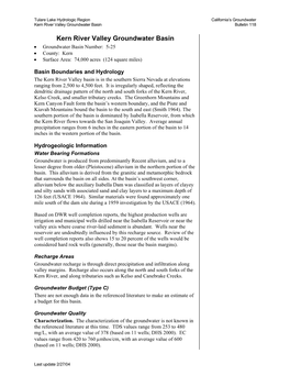 Kern River Valley Groundwater Basin Bulletin 118