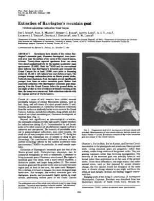 Extinction of Harrington's Mountain Goat (Vertebrate Paleontology/Radiocarbon/Grand Canyon) JIM I