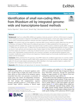 Identification of Small Non-Coding Rnas from Rhizobium Etli By