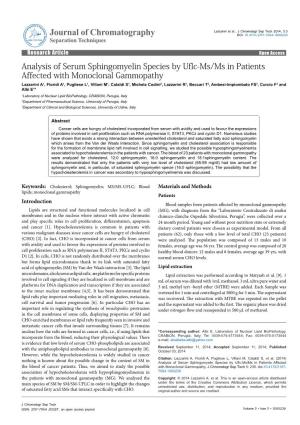 Analysis of Serum Sphingomyelin Species by Uflc-Ms/Ms in Patients
