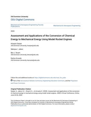 Assessment and Applications of the Conversion of Chemical Energy to Mechanical Energy Using Model Rocket Engines