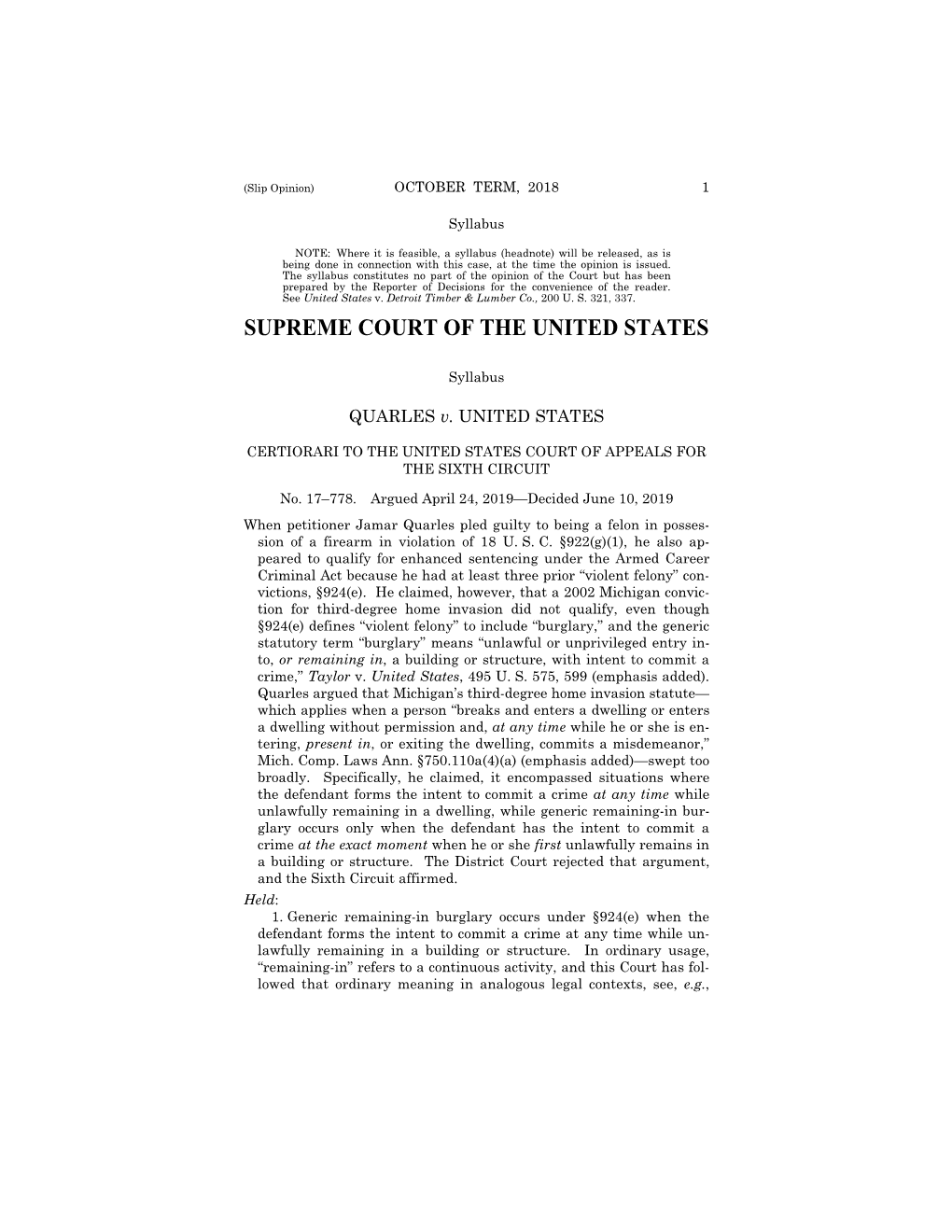 QUARLES V. UNITED STATES