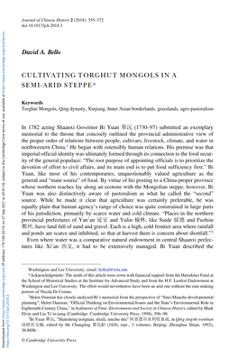 David A. Bello CULTIVATING TORGHUT MONGOLS in a SEMI