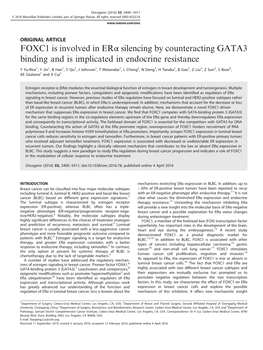 FOXC1 Is Involved in ER&Alpha; Silencing by Counteracting GATA3