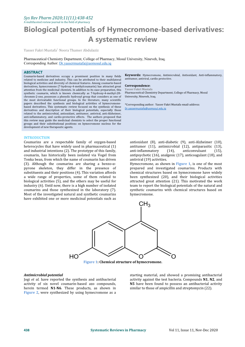 Biological Potentials of Hymecromone-Based Derivatives: a Systematic Review