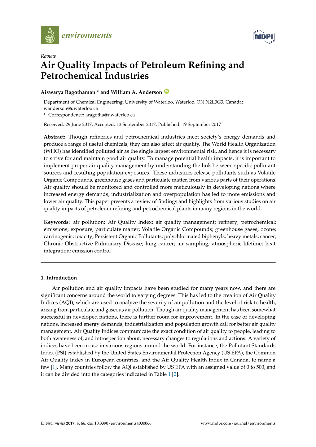 Air Quality Impacts of Petroleum Refining and Petrochemical Industries