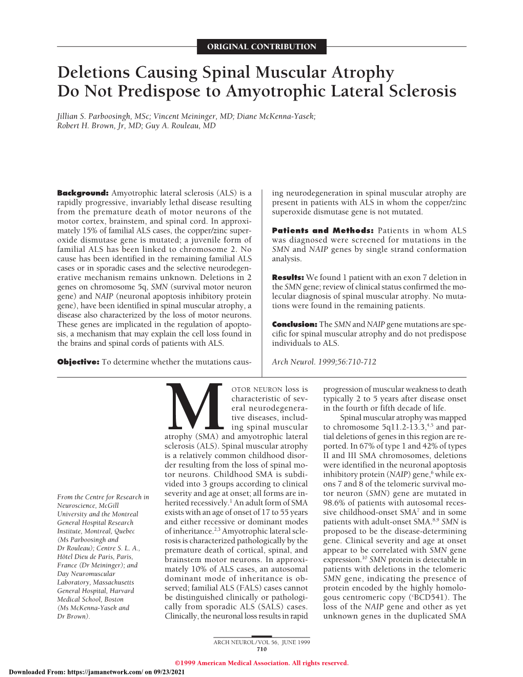 Deletions Causing Spinal Muscular Atrophy Do Not Predispose to Amyotrophic Lateral Sclerosis