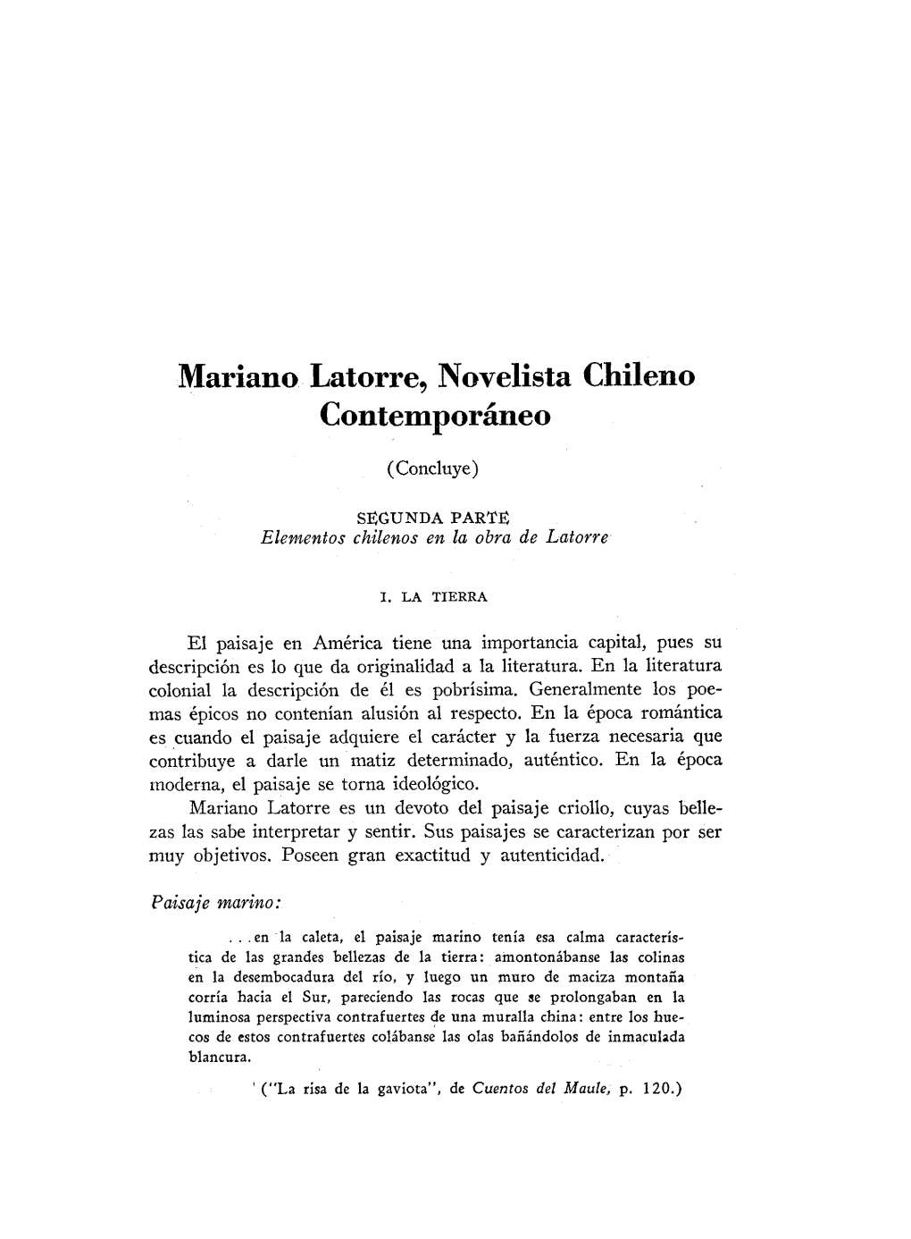 Mariano Latorre, Novelista Chileno Contemporineo