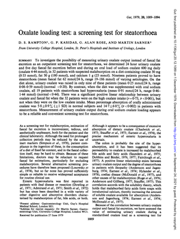 Oxalate Loading Test: a Screening Test for Steatorrhoea