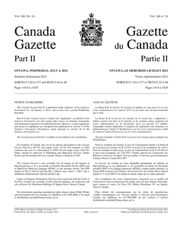 Order Amending Schedule 1 to the Species at Risk Décret Modifiant L’Annexe 1 De La Loi Sur Les Act Espèces En Péril