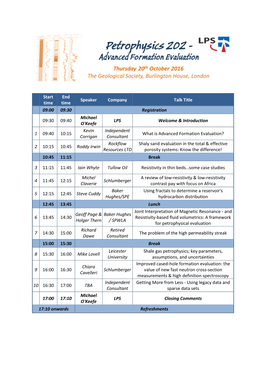 Start Time End Time Speaker Company Talk Title 09:00 09:30 Registration