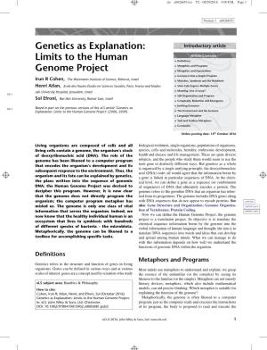 Genetics As Explanation: Limits to the Human Genome Project’ (2006, 2009)