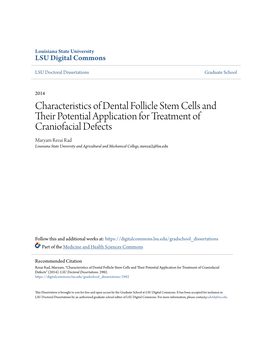 Characteristics of Dental Follicle Stem Cells and Their Potential Application for Treatment of Craniofacial Defects