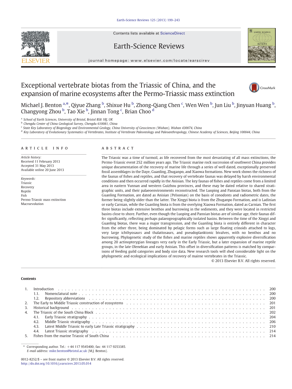 Exceptional Vertebrate Biotas from the Triassic of China, and the Expansion of Marine Ecosystems After the Permo-Triassic Mass Extinction