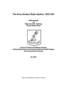 The Army Amateur Radio System: 1925-1941