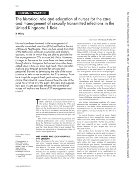 The Historical Role and Education of Nurses for the Care and Management of Sexually Transmitted Infections in the United Kingdom: 1 Role K Miles