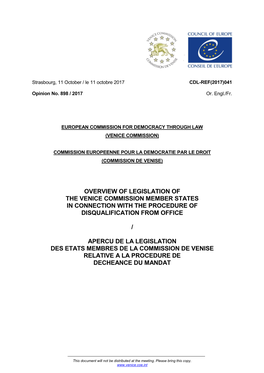 Overview of Legislation of the Venice Commission Member States in Connection with the Procedure of Disqualification from Office