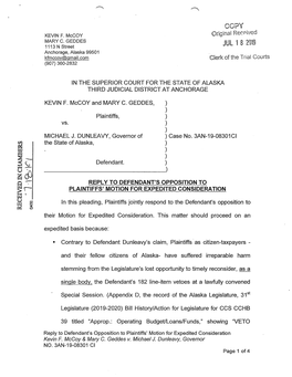 Reply to Defendant's Opposition to Plaintiffs' Motion for Expedited Consideration