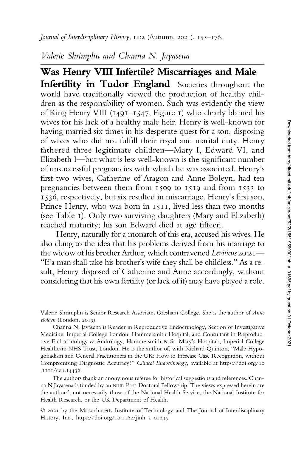 Miscarriages and Male Infertility in Tudor England Societies