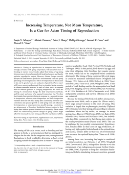 Increasing Temperature, Not Mean Temperature, Is a Cue for Avian Timing of Reproduction