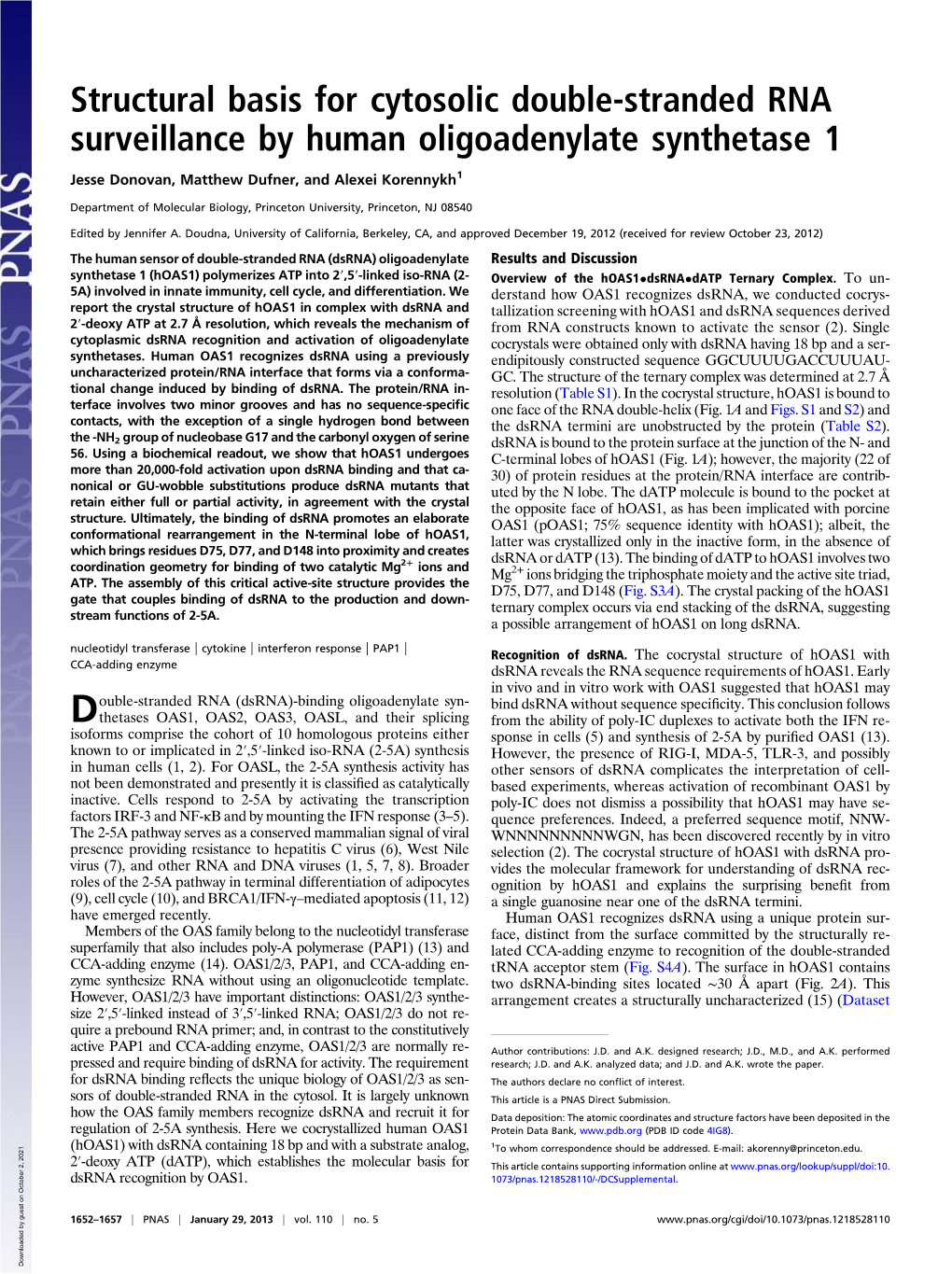 Structural Basis for Cytosolic Double-Stranded RNA Surveillance by Human Oligoadenylate Synthetase 1