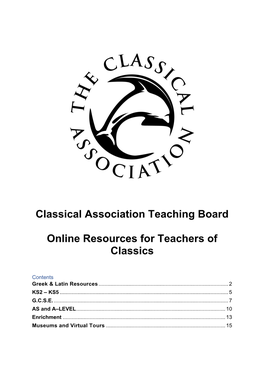 Classical Association Teaching Board Online Resources for Teachers Of