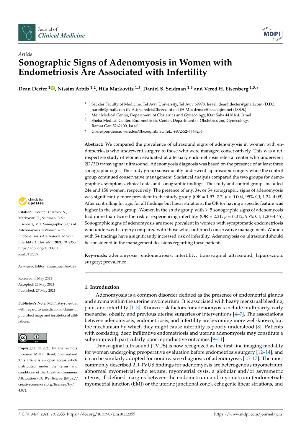 Sonographic Signs of Adenomyosis in Women with Endometriosis Are Associated with Infertility